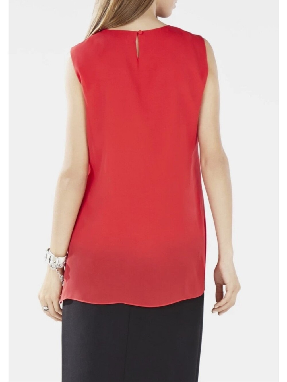 🤍 BCBGMaxAzria red silk asymmetrical blouse - Picture 2 of 9